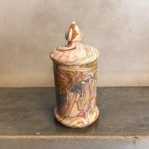 Handcrafted Psychedelic Swirl Ceramic‎ Casting Resin Jar With Lid
